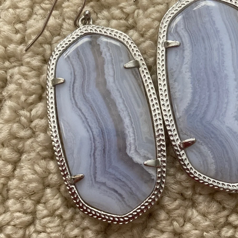 Kendra Scott Elle Drop Silver Gray Stone Earrings Like New